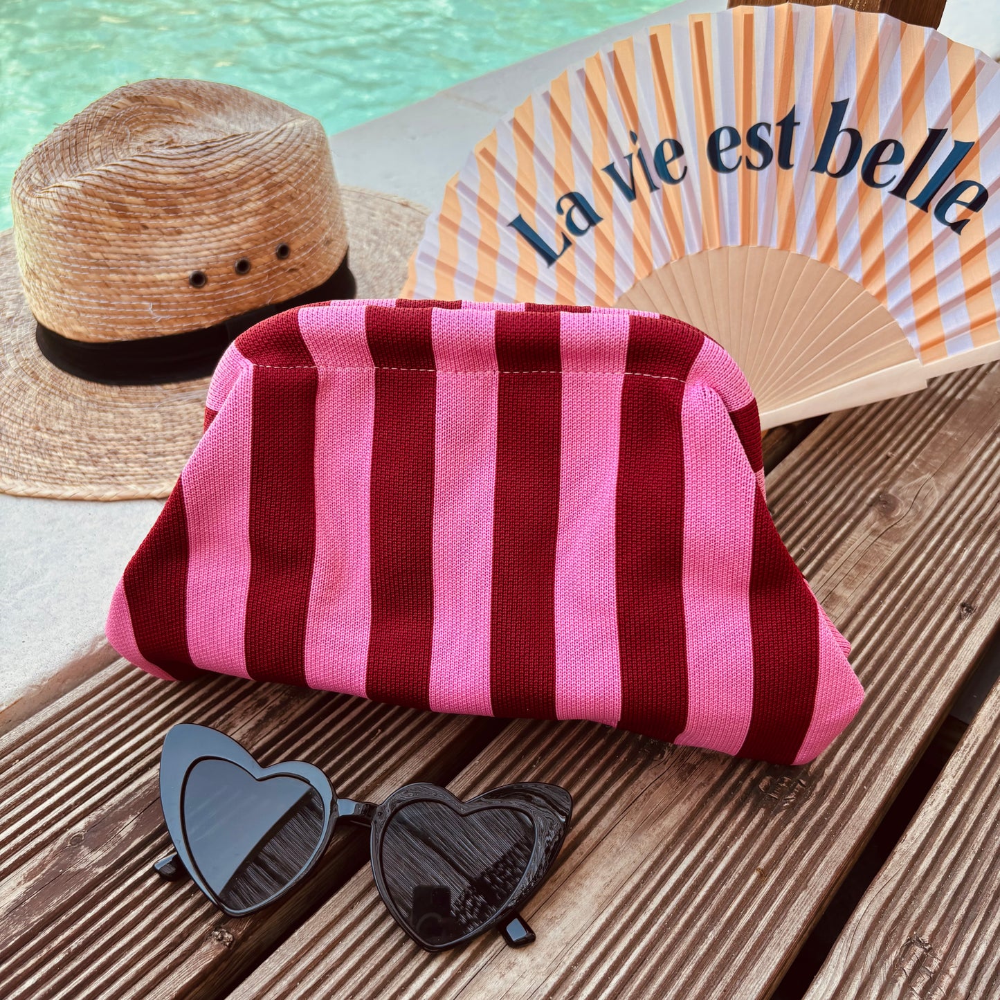 Pochette Alba rose rayé bordeaux
