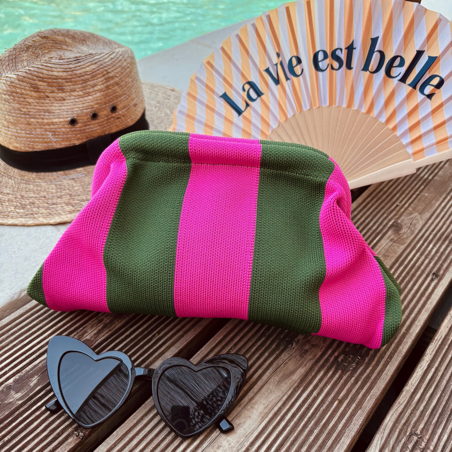 Pochette Alba Rose rayé vert