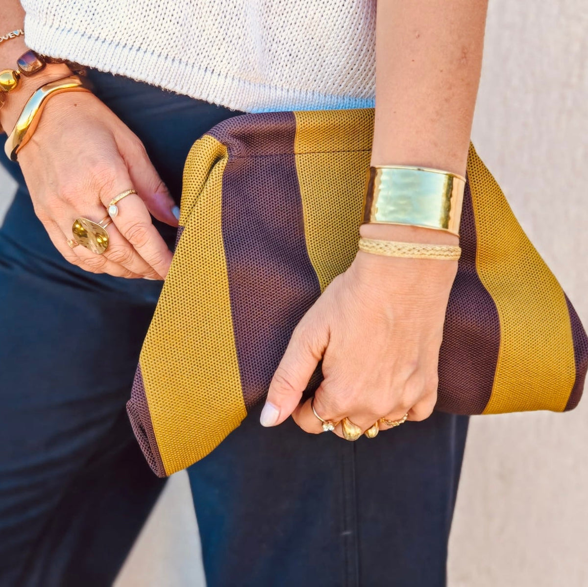 Pochette Alba rayé Kaki