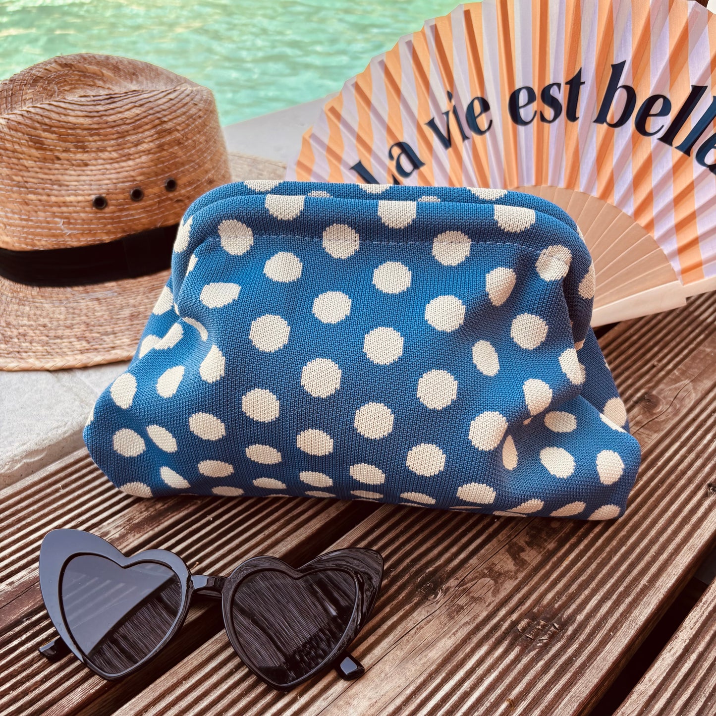 Pochette Alba bleu pois balnc