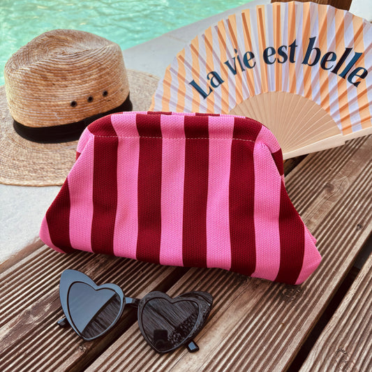 Pochette Alba rose rayé bordeaux