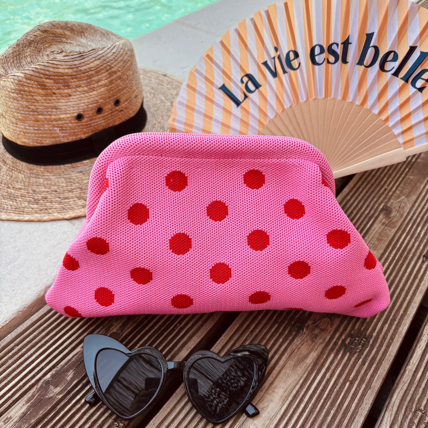 Pochette Alba rose pois rouge