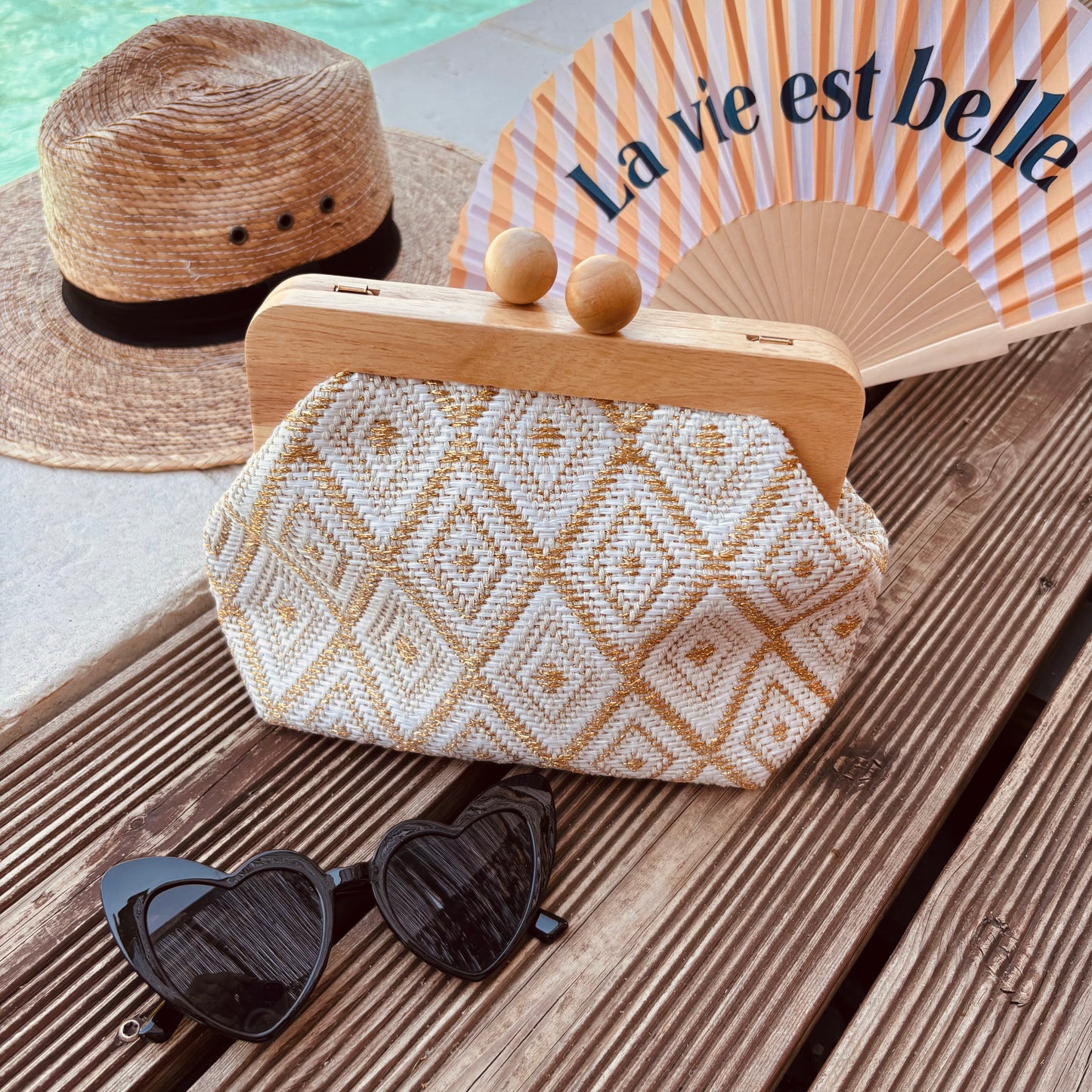 Pochette Bella beige losange