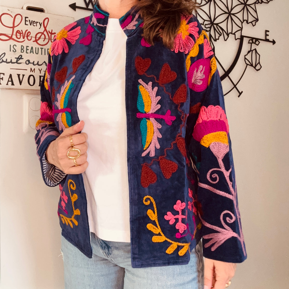 Veste India bleu/rose