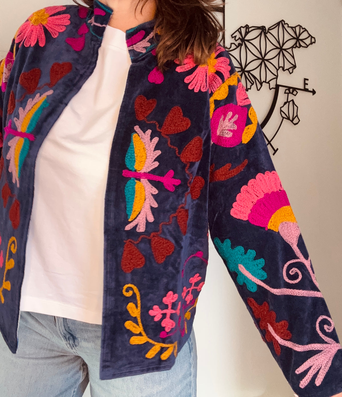 Veste India bleu/rose