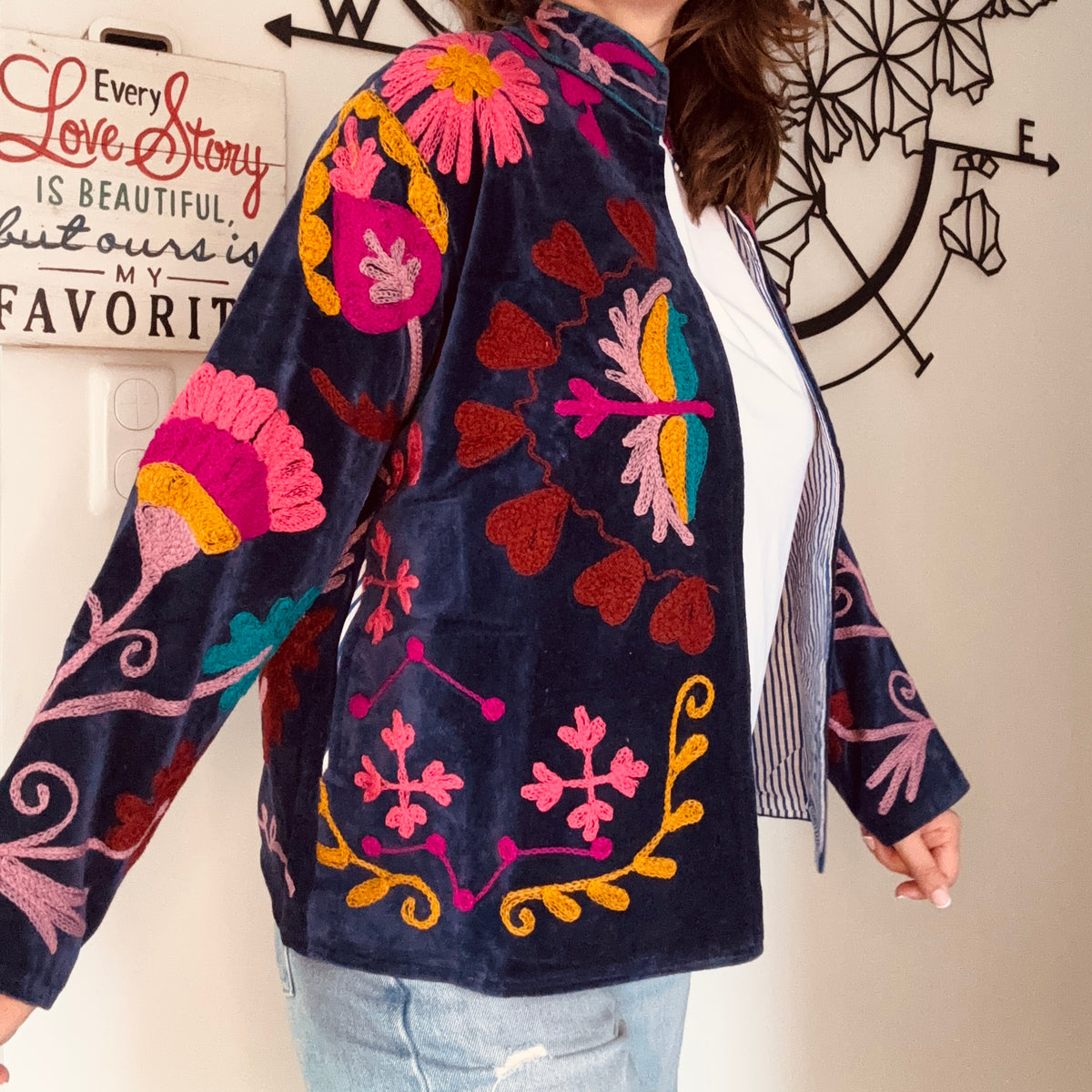 Veste India bleu/rose
