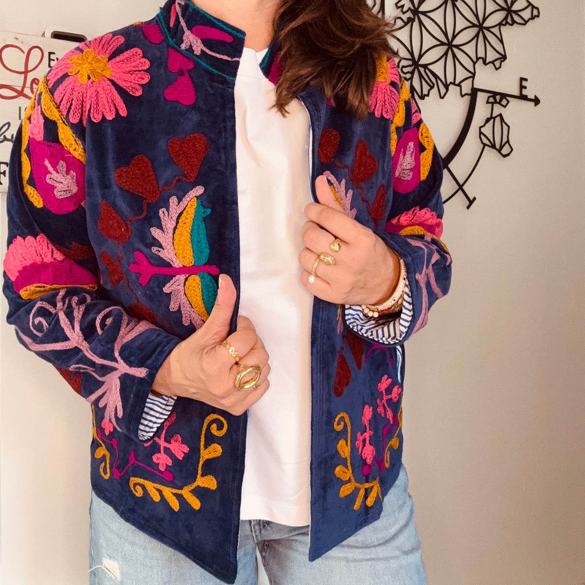 Veste India bleu/rose