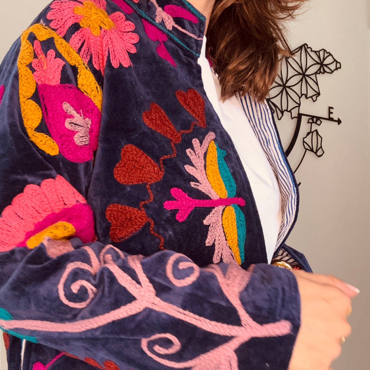 Veste India bleu/rose