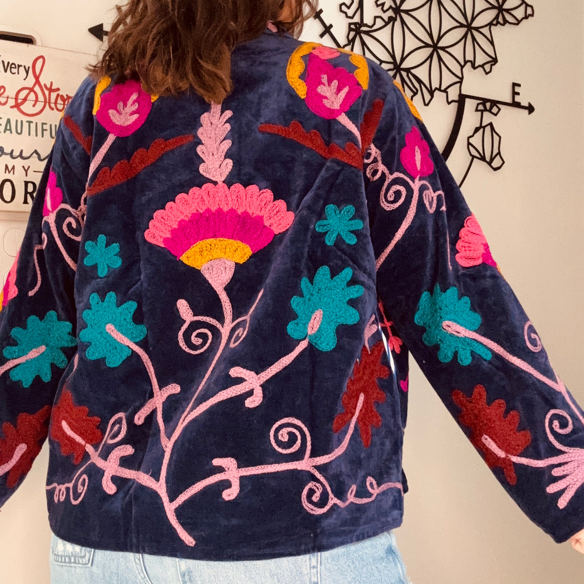 Veste India bleu/rose
