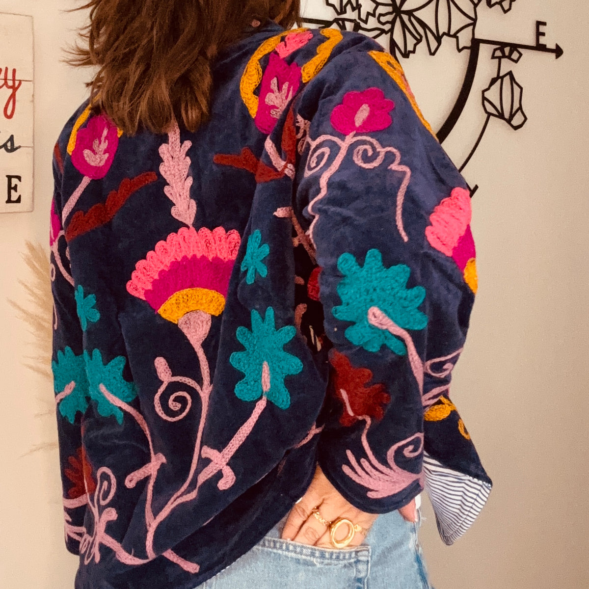 Veste India bleu/rose