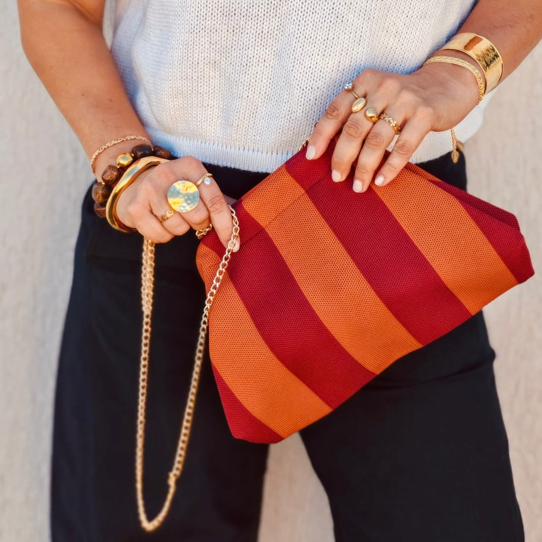 Pochette Alba rayé bordeaux